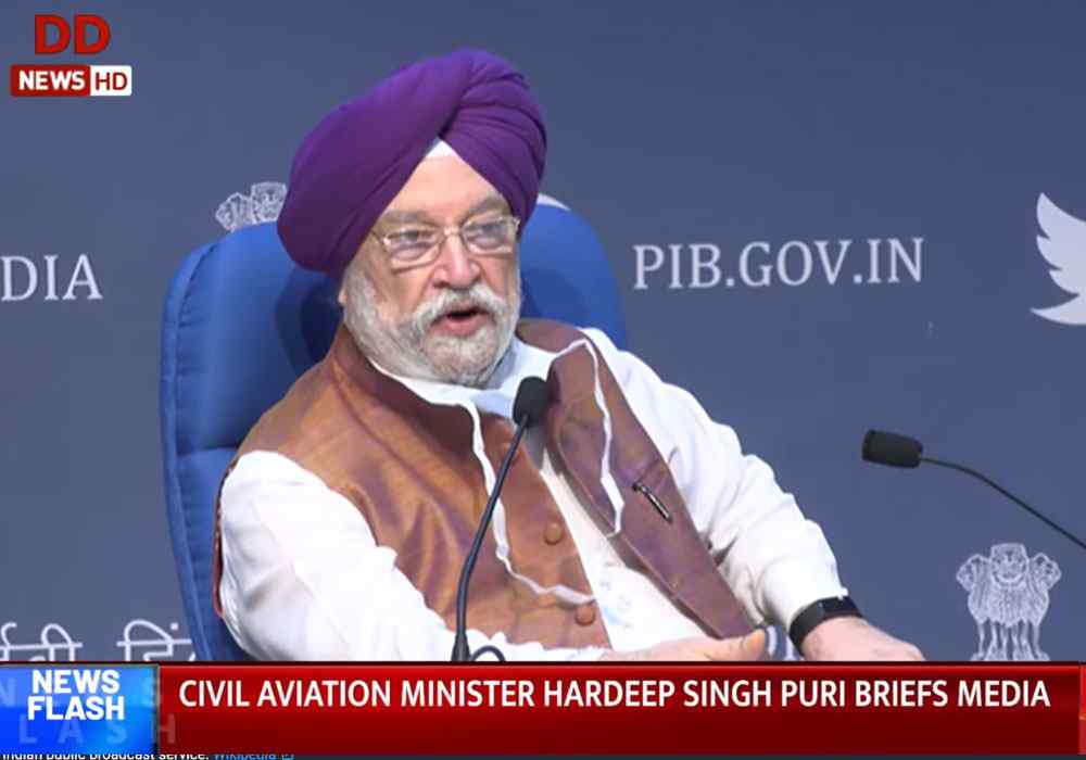 Civil Aviation Minister Hardeep singh Puri briefs media